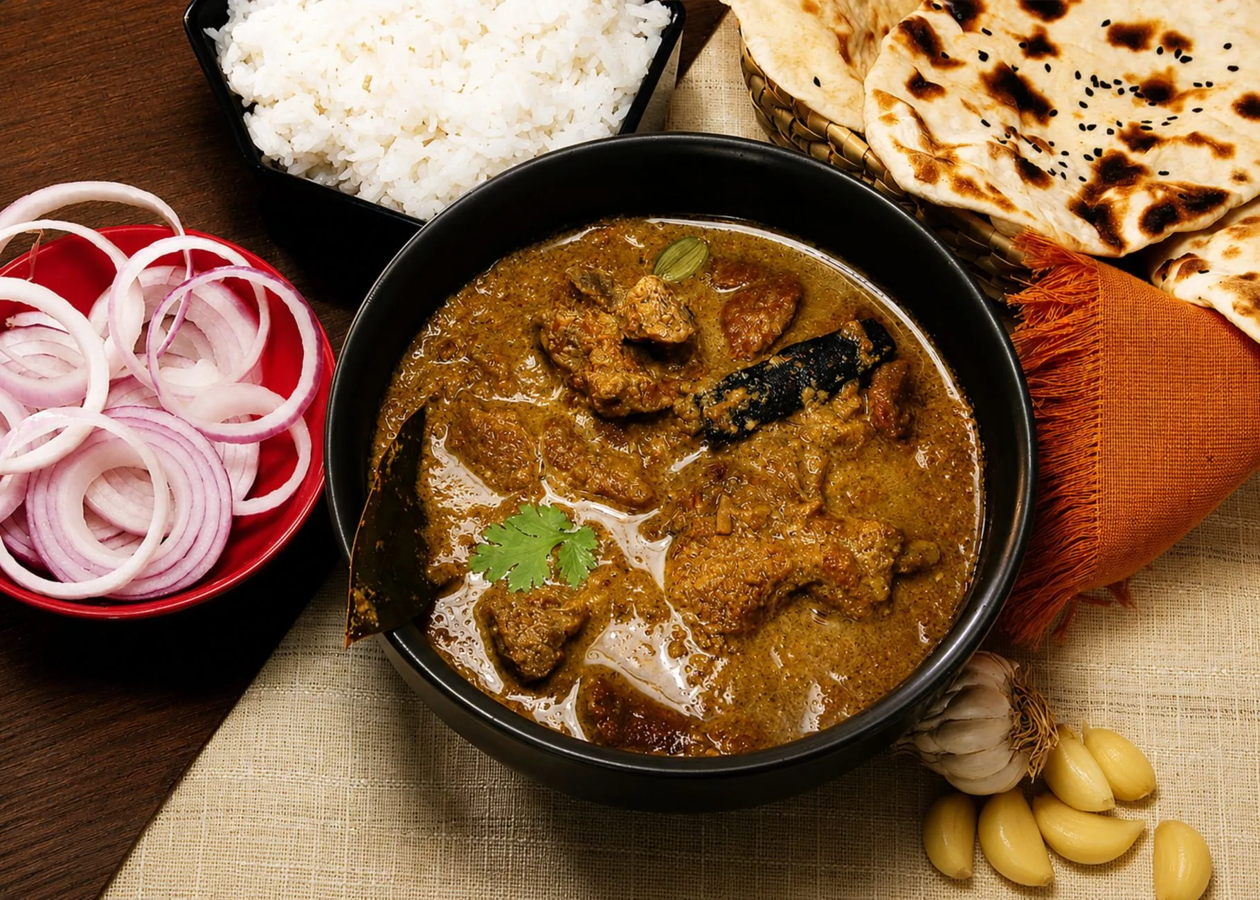 Authentic Himachali Chha Gosht with Steamed Rice